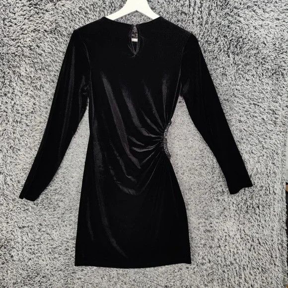 Zara Black Velvet Long Sleeve Mini Dress Womens Small Rhinestone Cutout Baddie - Picture 3 of 12